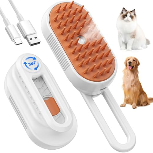 Spazzola a Vapore per Gatti e Cani, 5-In-1 Multifunzionale Spazzola per la Cura Degli Animali Domestici con Ricaricabile, Vaporosa per Gatti Capelli Lunghi/Corti, Bianco