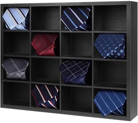 DBREAKS Bambus Krawattenhalter, 16 Fächer Krawattenorganisator zur Wandmontage, Krawattenbox für Krawatten Display, Geschäftsleute Krawatten-Aufbewahrung für Kleiderschrank(schwarze)