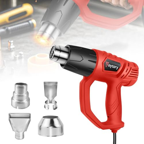 2000W Décapeurs Thermiques,Pistolet À Air Chaud avec 4 Buses,Double réglage de la température 300 & 600 ℃,pour rétrécir le PVC, décaper la peinture, faire de l'artisanat,Rouge