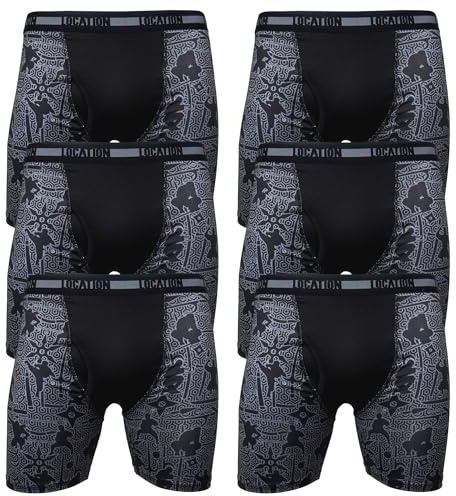 Location Men’s Long Leg Boxer Shorts 6 Pack, Anti-Chafing Sports Underwear for Men, 4-Way Stretch Breathable Boxer Briefs, Gym & Everyday Wear, Ninja Design, Sizes S–3XL, Contender 4