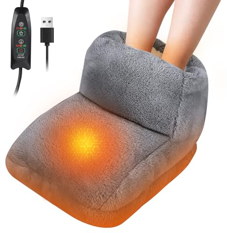 Coikes Electric Heated Foot Warmers for Men and Women Ultra Soft USB Heating Feet Warmer with Anti-Slip Sole 3 Settings Cosy Heated Slippers with Detachable Fast Heating Pad for Home Office Travel