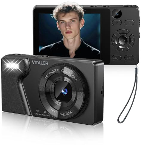 Macchina Fotografica Digitale 64MP 4K Fotocamera Digitale con Doppio Obiettivo,Schermo LCD da 2,8,Zoom Digitale 18x,Adattatore OTG,Scheda di Memoria Micro 32G per Bambini Studenti Principianti