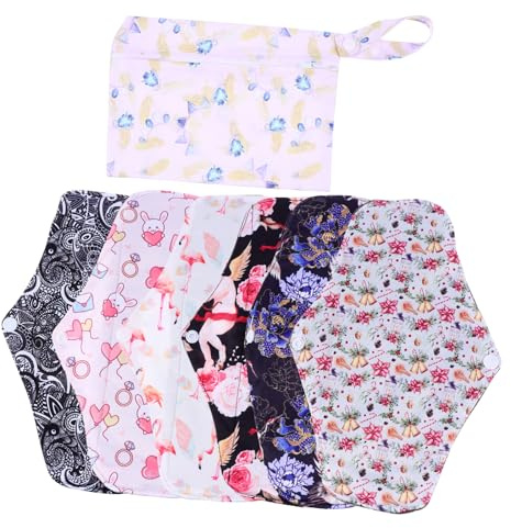 SAFIGLE 7 pièces Lot Serviettes Hygiéniques Lavables Fibre de Bambou Très Confortables Absorbantes et Imperméables avec Pochette de Rangement pour Femmes Confort et Protection Quotidienne