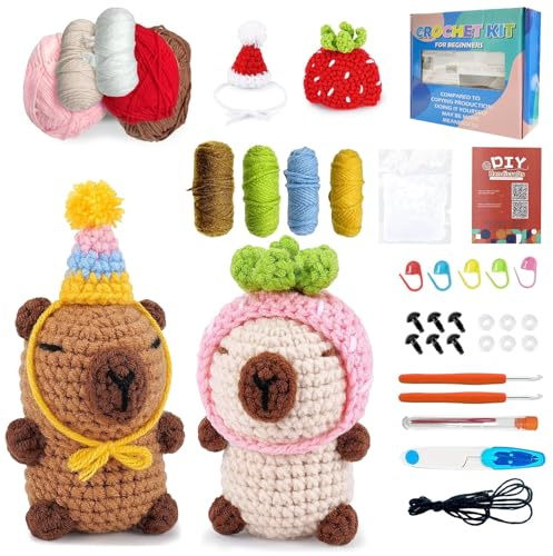 Virkning FöR NyböRjarset – Virkade Set Djur, Amigurumi Instruktioner Med Steg-FöR-Steg-Video, Perfekt FöR NyböRjare, Kreativt Virkningsset (2 kapybaraer)