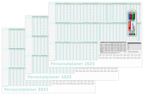 3 Stück Urlaubsplaner/Personalplaner 2027 DIN B2 nass abwischbar inkl. Stifteset Format (500 x 700 mm) für bis zu 22 Mitarbeiter Januar Kalenderjahr bis März Folgejahr mit Schulferien (gerollt!)