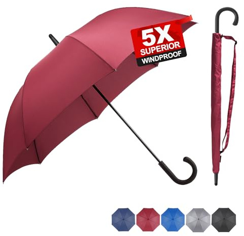 RUMBRELLA Red Stick Umbrella with Hook Handle 54 Inch Rain Umbrella