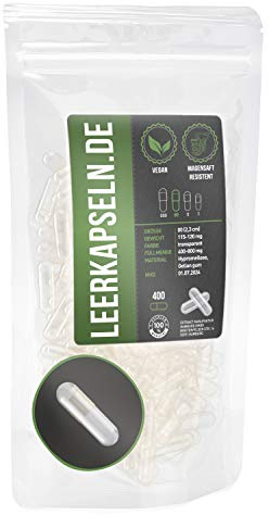Magsaftresistent | tomma kapslar storlek 00 | magsaftresistenta tomkapslar | vegansk – hög kvalitet | löses upp först i tunntarmen (400 stycken stl. 00)