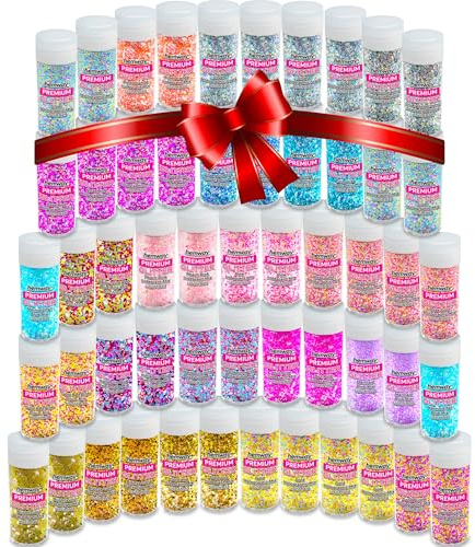 Mixed Ultra Sparkle Glitter Shaker Box | 54 Tubes of Craft Glitter, Mixed Sizes & Colours for Christmas Craft, Resin, Candle, Art, Crafting, Fabric, Slime, Tumblers, Wax Melts, Cosmetic - Hemway
