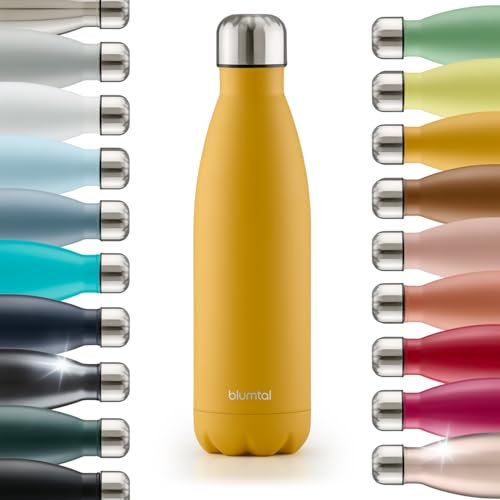 Blumtal Trinkflasche 500 ml Edelstahl - auslaufsichere Isolierflasche - BPA-freie Trinkflasche kalt & warm - doppelwandige Insulated Bottle - rostbeständige Isolierflasche Spicy Mustard - Gelb
