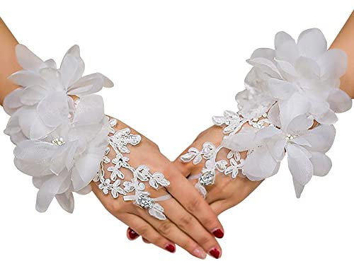 Eleganta korta handskar, Asudaro 1 par blommiga bröllopshandskar Tyll Brudhandskar Fingerlösa handskar Balsalshandskar för fotografering/bröllop/fest/show