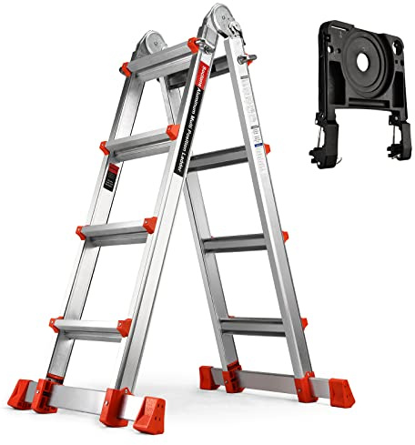 Soctone Ladder, A Frame Extension Ladder, Multi Position with Stabilizer Bar, 330 lbs Weight Rating Telescoping Ladder for Household or Outdoor Work, 14.5 Ft, Orange