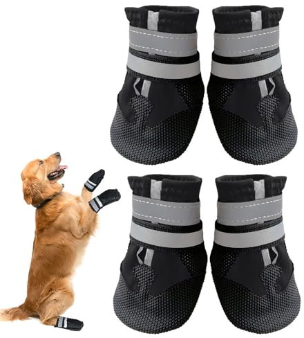 Dricar Hundeschuhe Pfotenschutz, 4 Stück Hunde Schuhe Wasserdicht Anti-Rutsch mit verstellbaren Riemen, Winter-Hundestiefel für mittlere große Hunde Outdoor-Spaziergänge und Innenbereich, Schwarz M