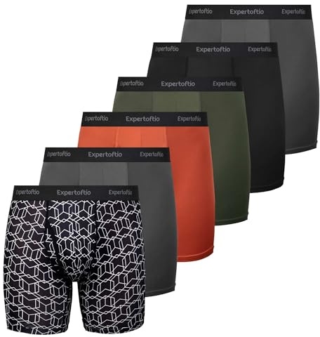 Expertoftio Boxer Homme Sport - sous-vêtements Fonctionnels, Lot de 6 Longs Shorts de Caleçon Homme Respirants avec Ouverture, Grand