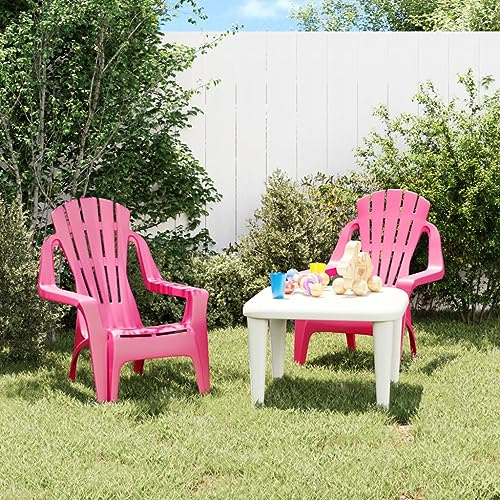 KTHLBRH Lot de 2 chaises de jardin pour enfants, rose, 37 x 34 x 44 cm, en polypropylène, aspect bois, chaises de balcon, chaises d'extérieur pour terrasse, jardin, terrasse