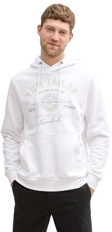 TOM TAILOR Herren Hoodie Sweatshirt mit Logo-Print, 20000 - White, L