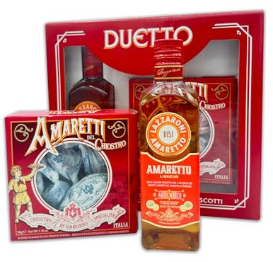 Lazzaroni Duetto, Amaretto Lazzaroni 1851 Liquore Amaretto 50 cl 24°, Biscotti Amaretti di Saronno 50 g, Confezione Regalo, Antica Ricetta, Infusione Amaretti del Chiostro di Saronno
