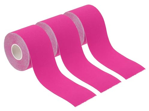 PATIKIL 5M x 5cm Nastro di Presa per Sport, 3 Rotoli Nastro Atletico Adesivo Antiscivolo Nastro Grip Yoga Rig Nastro Sportivo per Avvolgimento Esercizi Ginnastica, Rosa Rossa