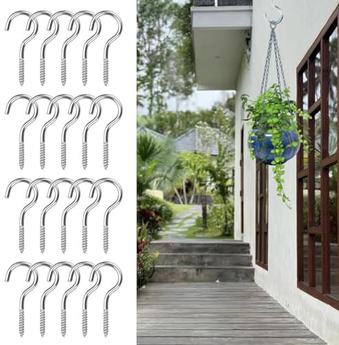 QIANCSJ Ganchos de rosca, 20 unidades, ganchos para el techo, ganchos para atornillar, 50 mm, robustos con rosca, ganchos de rosca para plantas colgantes, tazas de té, llaves