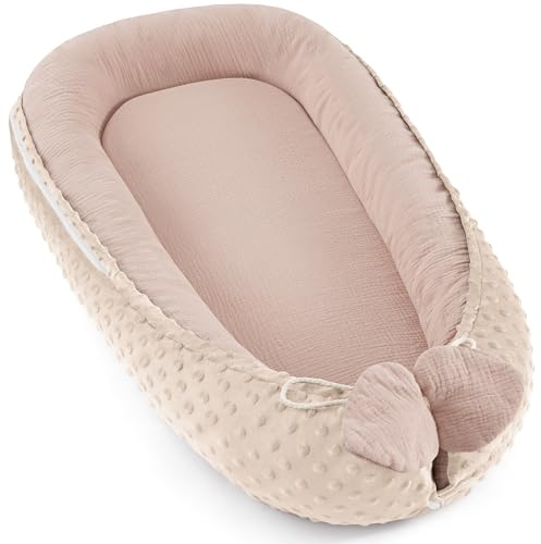 Bearmoss Babynestchen Kuschelnest Neugeborene Multifunktionale für Kinderbett Vielseitiges Tragbar Zweiseitig Babynestchen Bett 90x55cm(Sandfarben)