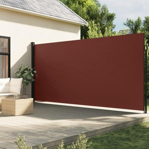 IKAYAA Toldo Lateral Retráctil, Pantalla Enrollable Mampara de Privacidad, Protector Solar a Prueba de Viento, para Balcón, Jardin, 220 x 500 cm Marrón