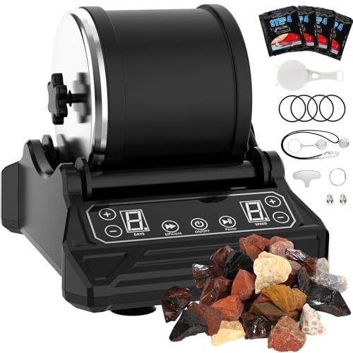 Rock Tumbler Kit de Culbuteurs de Roche Minuterie de 9 Jours 9 Réglages de Vitesse Polisseuse de Roche pour Enfants Adultes avec Pierres Pprécieuses Brutes Grains de Polissage