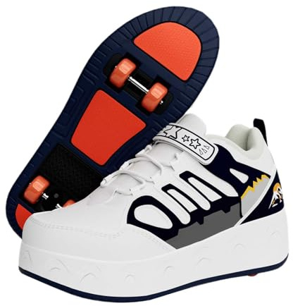 Chaussures à roulettes pour garçons et Filles, Basket Roller Retractable Enfant, Chaussures de Skateboard, Rollers Chaussures avec 4 Roues pour Intérieur Extérieur, blue-33