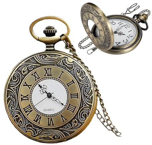 Vintage Taschenuhr, Vintage Taschenuhr mit Kette, Retro Quarz Mit Kette für Männer Frauen Vater Opa Geburtstag Jahrestag, Antike Römische Zahlen