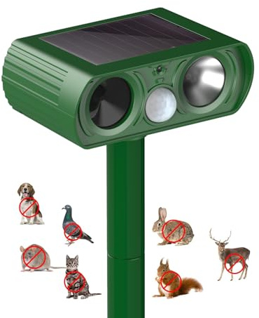 Solar Cat Repellent, Multifunctional Ultrasonic Cat Repellent, Waterproof Marten Deterrent with Motion Sensor, Bird Deterrent for Mole, Dogs, Birds, Cat Deterrent for Garden, Lawn, Farm