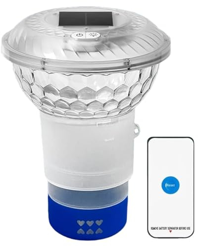 Veesper Flotador de Cloro para Piscina con energía Solar con Control Remoto RGB, Flotador de Cloro Impermeable Que sostiene 4 Unidades, 3 tabletas, dispensador de 800 mAh para Piscina, y SPA