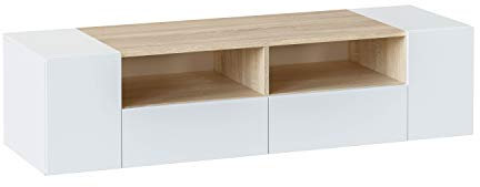 Habitdesign Modulo TV, Mueble de Salon, Juego de Muebles, Modelo Tamiko, Acabado en Blanco Artik y Roble Canadian, Medidas: 138 cm (Largo) x 42 cm (Fondo) x 36 cm (Alto)