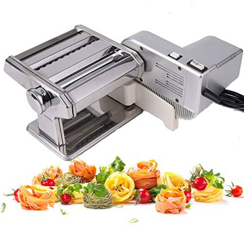 Shule Electric Pasta Maker Machine with Motor Set Stainless Steel Pasta Roller Machine Silver