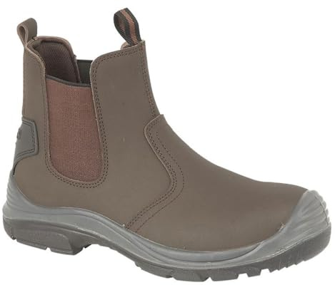 Mens Lightweight Leather Safety Steel Toe Slip On Twin Gusset Work Dealer Boots Shoes