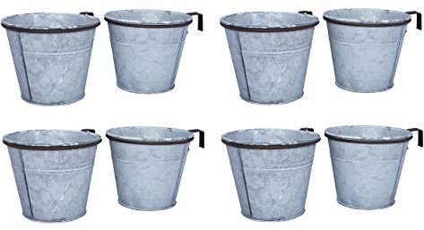 ARTECSIS 8er Set Pflanztopf mit Ringhalter, verzinkter Hängetopf, Blumentopf für Balkon Garten Geländer Palette 12cm Ø