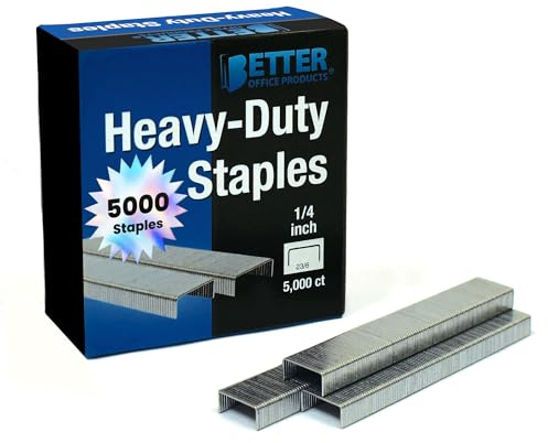 Better Office Products 5,000 Count Heavy Duty Staples, 23/6, 1/4-inch Staples, Chisel Point Tips, High Capacity