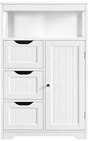 Yaheetech Badschrank Kommode mit 3 Schubladen aus Holz, 55,5 x 29,5 x 86,5 cm, Wohnzimmer, Schlafzimmer, Flur, tief, freistehend, platzsparend, weiß