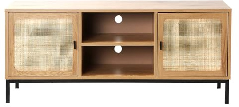 Casâme Meuble TV 2 Portes avec Cannage Rotin et 2 Niches - L120cm