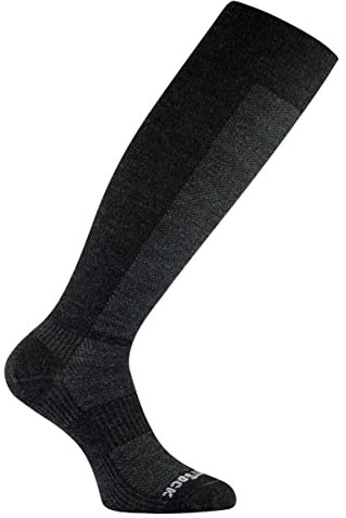 Wrightsock Profi Socke, optimal für Ski- oder Militärstiefel, Modell Merino Coolmesh II in grau schwarz, Anti-Blasen-System, doppel-lagig, kniehoch extra lang Gr. XL