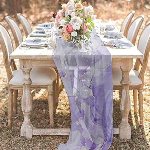 ZOYIEP 1 cortina transversal de gasa transparente, camino de mesa de gasa con patrón de mármol, decoración para fiestas de bebés, bodas, (19 × 55 pulgadas = 48 × 140 cm)