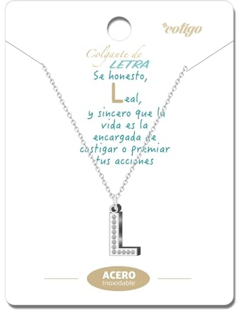 cotigo-Collar Letra Inicial Acero inoxidable con Piedra de Circonita Brillantes-Collar Mujer con Colgante de Letra A-Z - Colgante Inicial de Nombre-Regalo para Mujer, Dia de Madre (2 L-PLATEADO)