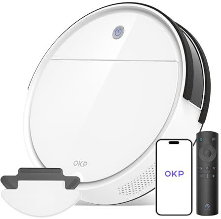 OKP K5B Robot Aspirapolvere e Mocio Ultra Sottile 7.7 cm, 2500Pa, Wi-Fi/App/Alexa, Adatto per Salviette Monouso, Ideale per Peli di Animali, Tappeti, Pavimenti Duri, Automatic Recharge