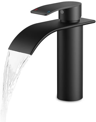 FORIOUS Robinet de Salle de Bain Noir,Mitigeur Lavabo Cascade en Acier Inoxydable,Mitigeur Monocommande pour Eau Chaude et Froide dans la Salle de Bain, Économiseur D'eau et D'énergie.