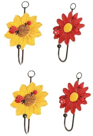 Sosoport 4 Stück Wandhaken büro accessoires küchenhaken wall hooks gartendeko rostoptik ziernieten eincremehilfe Gänseblümchenmuster anschließen Wohnaccessoire Pavillon-Zubehör Blumenhaken