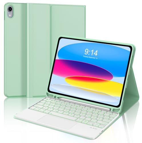 WINCHKING Tangentbord iPad 10 Gen 2022, tangentbord för iPad 10,9 tum, avtagbart magnetiskt Bluetooth-tangentbord, spanskt tangentbord med markörbricka (grönt gräs-styrplatta)