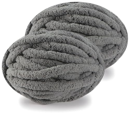 DISDADA Grosse Laine à Tricoter à La Main Douce, 2 Pièces 500g Pelote Fil Chenille De Laine pour Crochet, pour Chunky Knit Couverture Echarpe (Gris)
