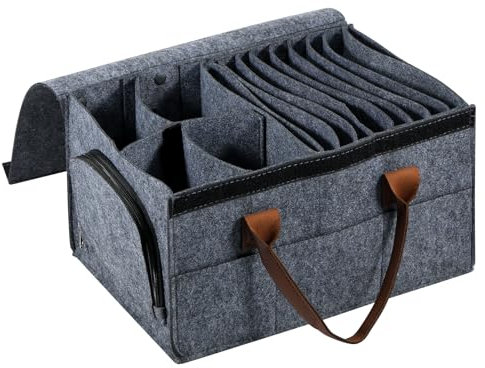 Dinnerware Felt Plate Holder, Glassware Store Containers Includes Handle Camping Dinnerware Store Felt Bag with Removable Divider Hard Platter Containers Case for Motorhome Cupboard Glass Mug