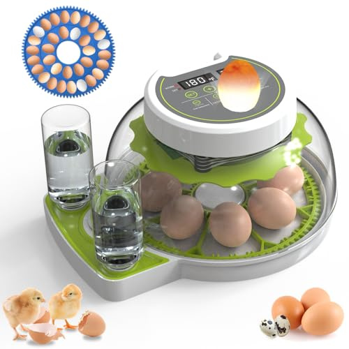 WISMOIER Incubadora de 8 huevos con giro automático de huevos y control de temperatura, pantalla de humedad, incubadoras de pollo para incubar huevos, velas, incubadora de huevos para aves de corral,