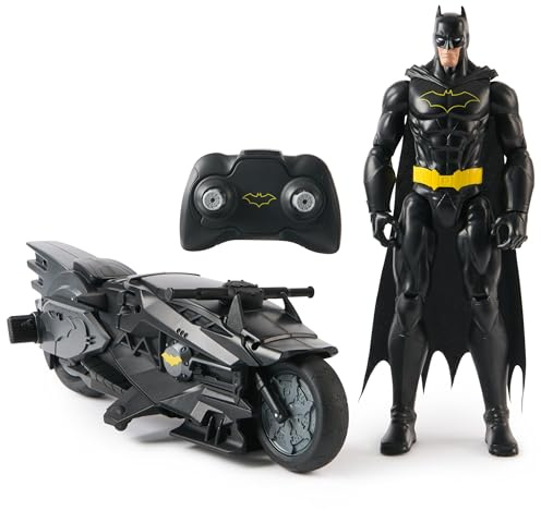 DC Comics, Batcycle stealth radiocomandato di Batman con action figure di Batman da 30 cm, giocattoli dei supereroi per bambini e bambine dai 4 anni in su
