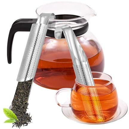 Paquete de 2 filtros de té de acero inoxidable, tubo creativo de artefacto de té, infusor de té de acero inoxidable con mango de gancho para colgar, difusor de intervalo de té de agujeros finos para