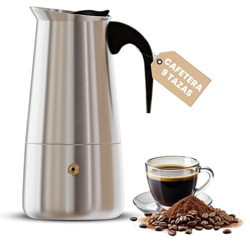 galvxn. Cafetera Italiana inducción - Cafetera Italiana acero inoxidable - cafetera italiana - 9 tazas(450 ml) - Compatible con gas, vitrocerámica e inducción.