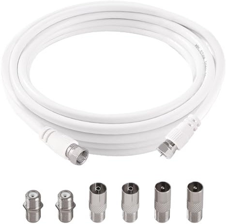 KUOQIY 2m 75 Ohm Câble Coaxial RG6, F Mâle vers F Mâle Haut Débit RG6 Câble D'antenne TV, avec 6 Pièces Coupleurs D'extension, pour décodeur, TV, Satellite, Routeur Numérique